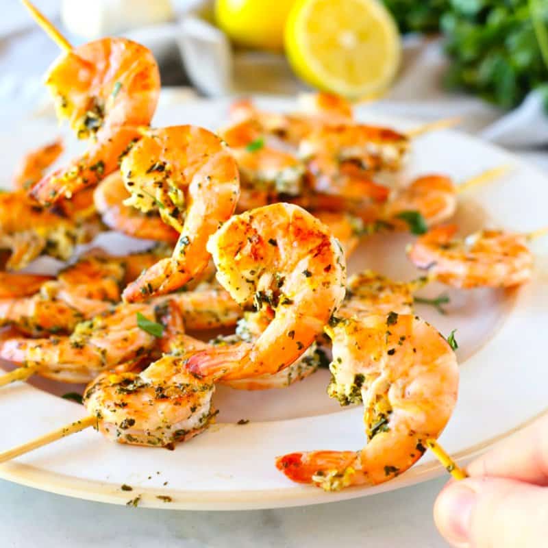Grilled Shrimp Skewers with Greens